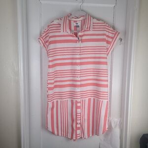 Old Navy Women's Button Down Short Sleeves Shirt Dress Size M Pink/white.NWT.